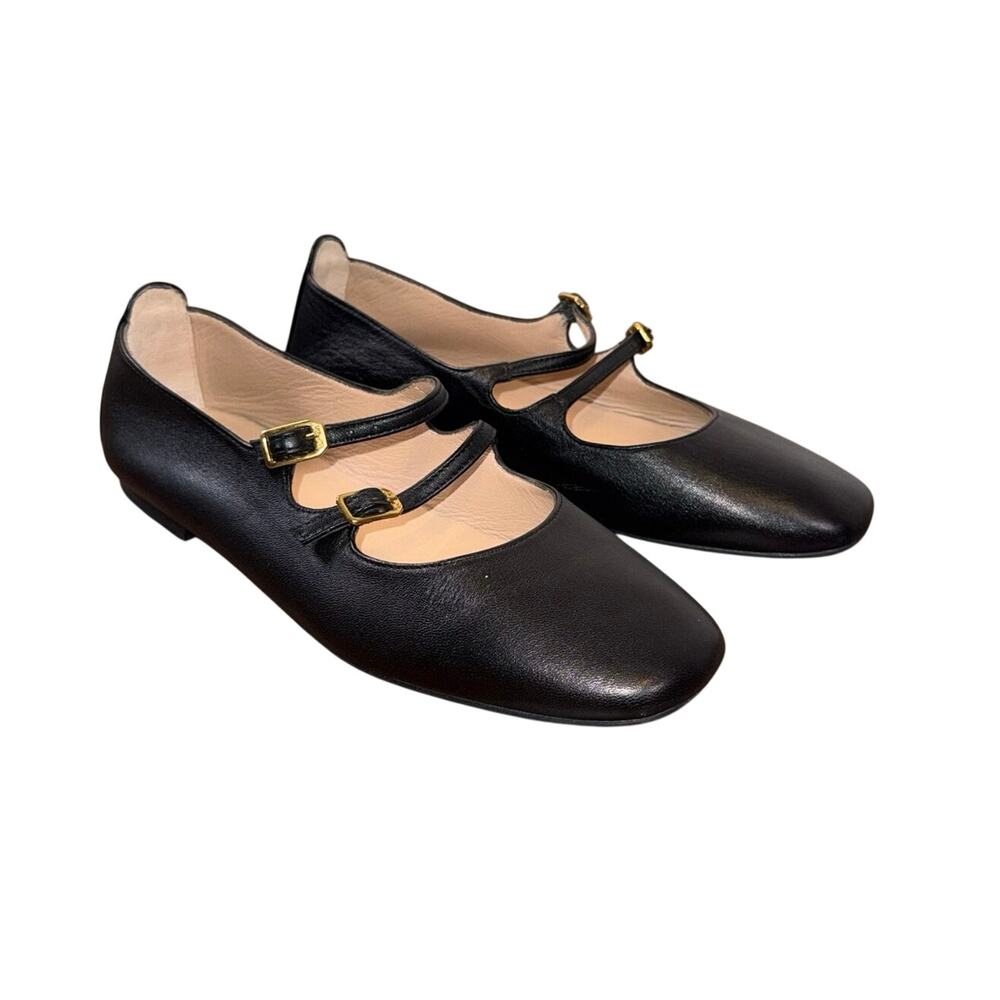 Unisa Black Leather Double Strap Mary Jane Ballet Flats Size 39 - Picture 2 of 5